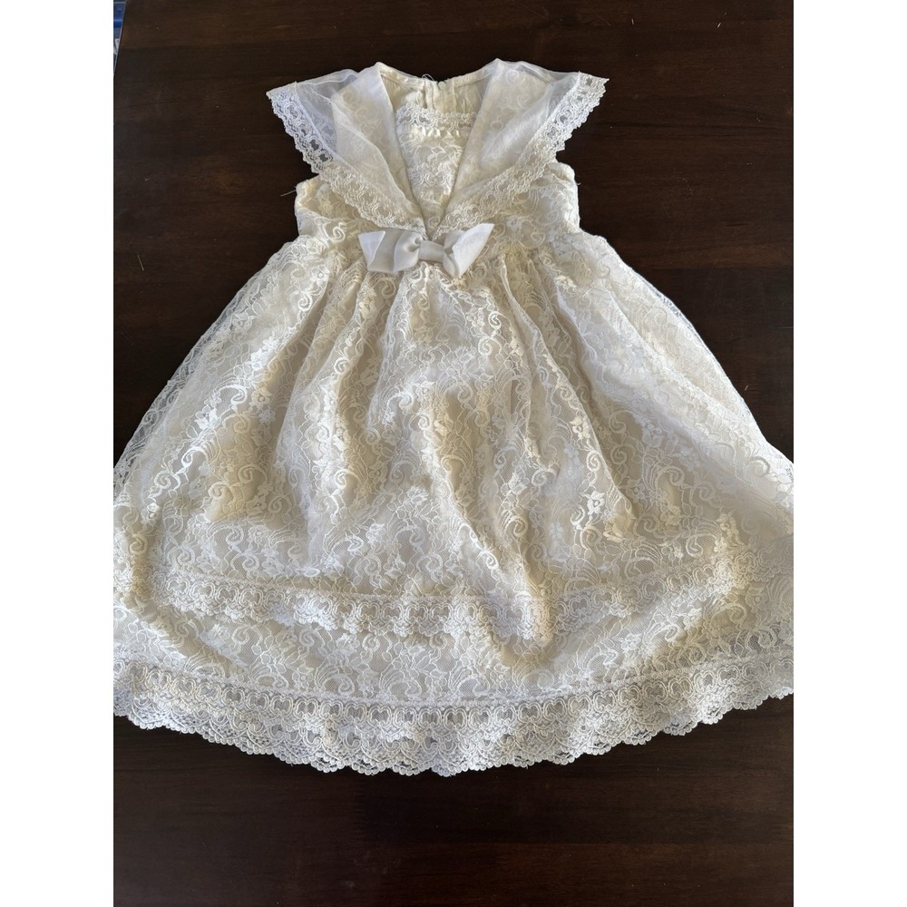 Girls Party Dress Vintage Flower Girl Lace Sailor 4 Ivory Cream Off White